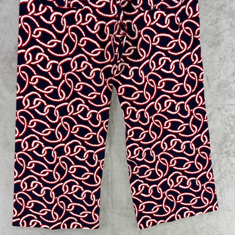 Maeve Anthropologie The Colette Pants Navy Red Chain Print Wide Leg Cropped 28 - Picture 8 of 10
